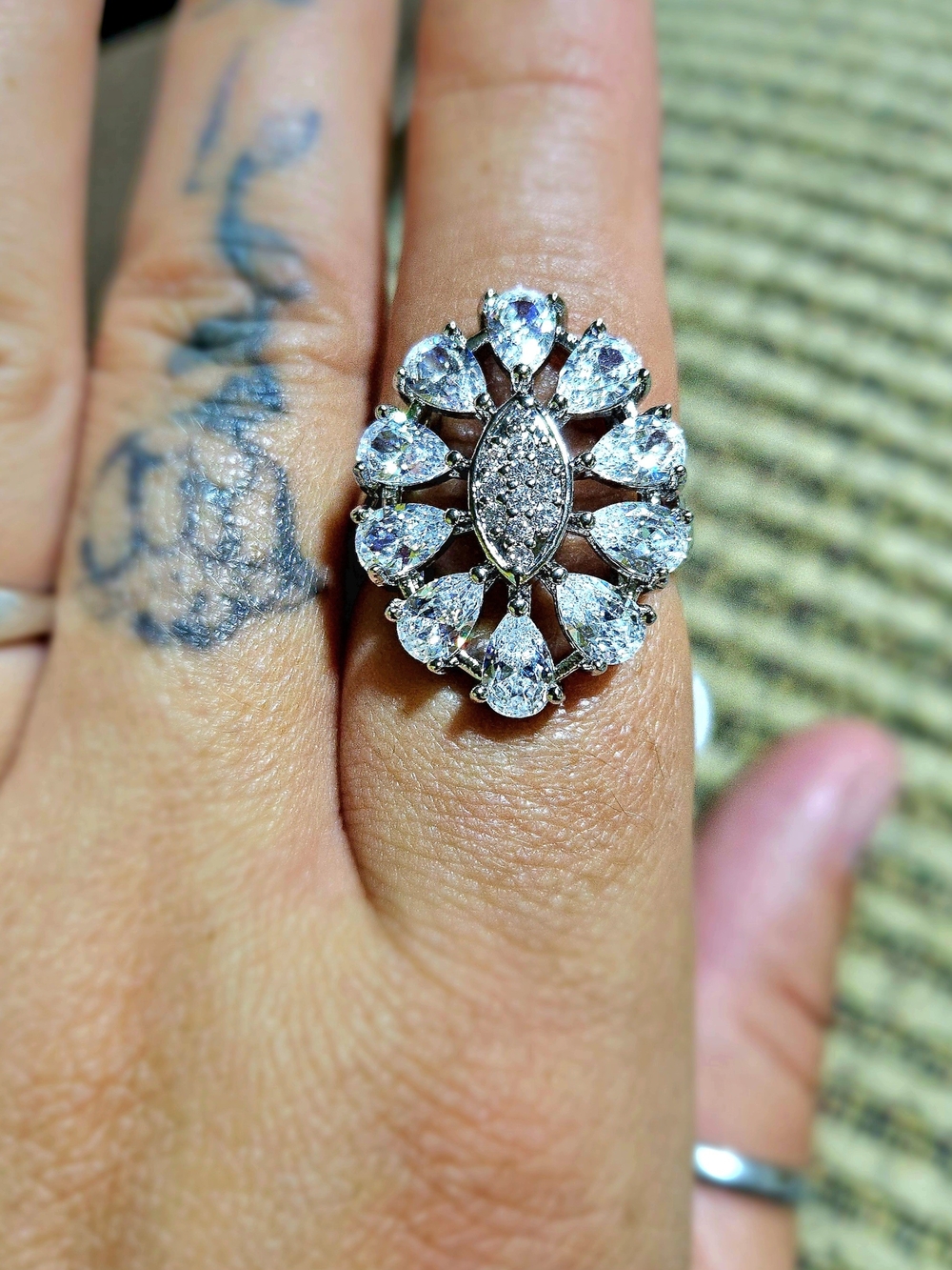 18k White Gold Filled Starburst Cluster Statement Ring